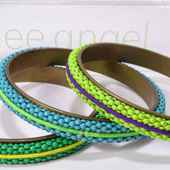 Lee angel Neiman Marcus Enamel Mesh Ribbon Bangle Bracelet Set NWT 200 - Picture 3 of 6